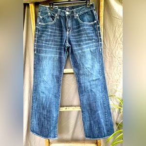 Rock & Republic Embroidered Rear Flap Pocket Zipper Fly Blue 33/32